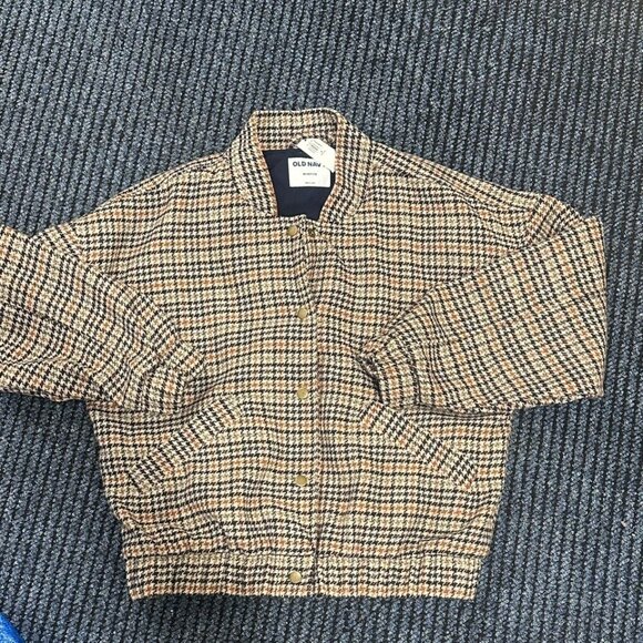 Old Navy Houndstooth Bomber Jacket Petite M NWT - Picture 1 of 3